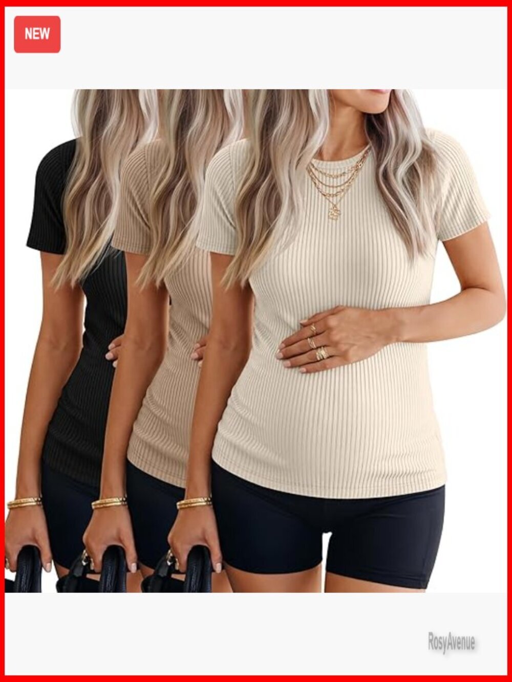 3 Pack Maternity Tops Short Sleeve Ribbed Knit Tunic Soft Cotton Spandex